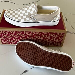 Vans Tan and White Slip-On Sneakers